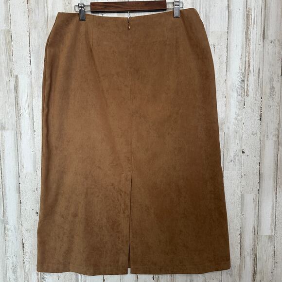 Norton McNaughton Faux Suede Maxi Skirt 14 Petite Tan Brown Western Festival EUC - Picture 2 of 8